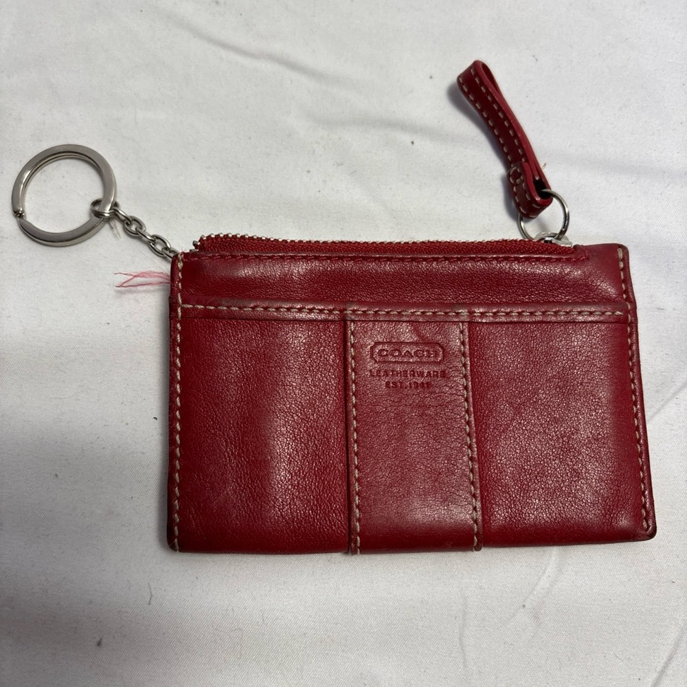 Coach Red Leather Keychain Wallet
